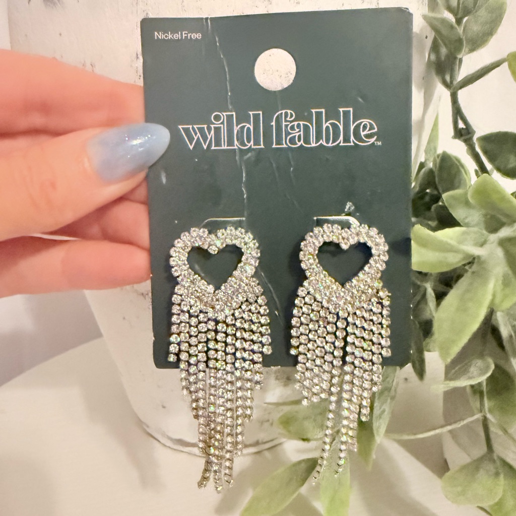 Wild Fable Silver Rhinestone Heart Earrings 15$